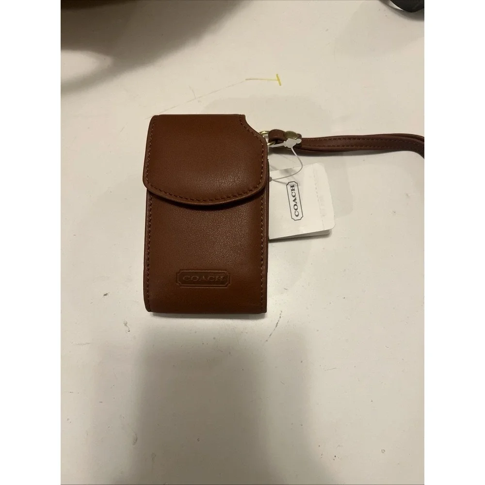 Vintage Tan Leather Coach Flip Phone Belt Carry Case Wristlet NWT